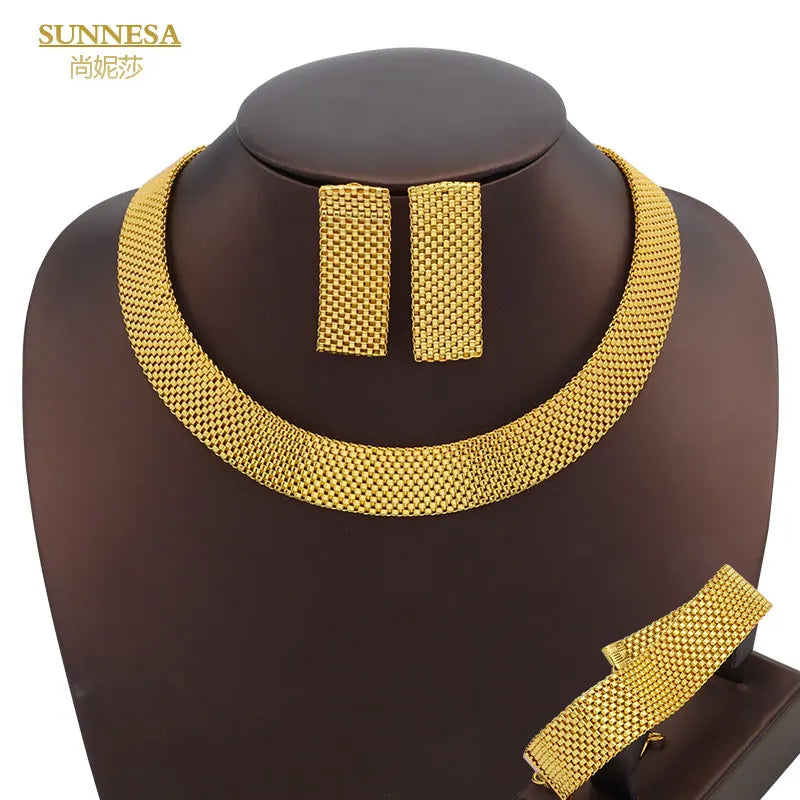 SUNNESA Women Chunky Necklace Jewelry Sets Dubai Style Gold Plated Bracelet Fashion Punk for occasions and Party Bridal Jewelry Sets