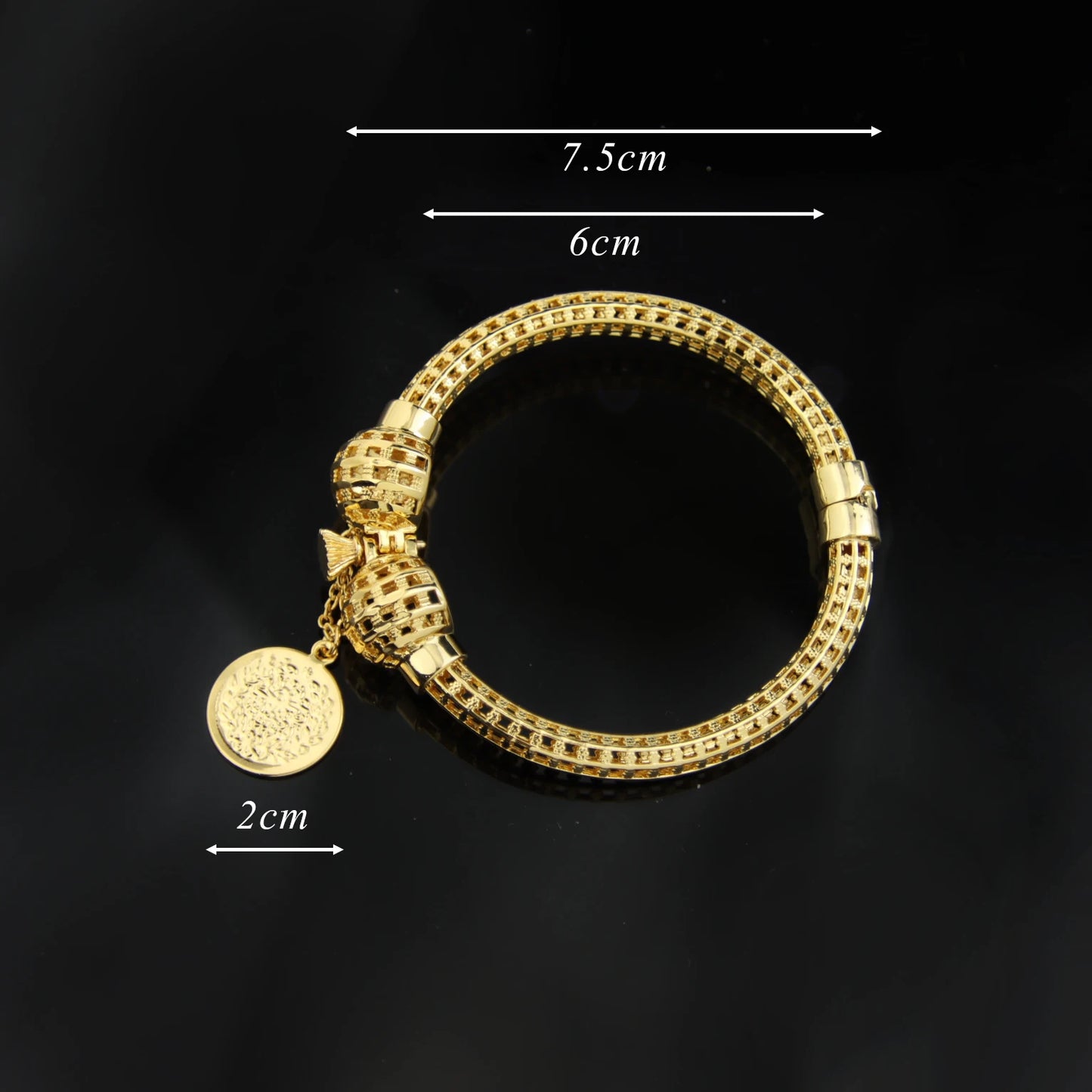 AYONG Saudi Gold Bracelet 21k Gold Plated Hollow Out Balls Bangle Punk Personality Hand Chain Cuff Bracelet