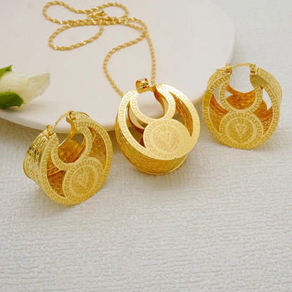 Fashion Dubai Jewelry Sets Gold Color Pendant Copper Classic Earrings Necklace For Women Daily Wear Party Anniversary Gifts