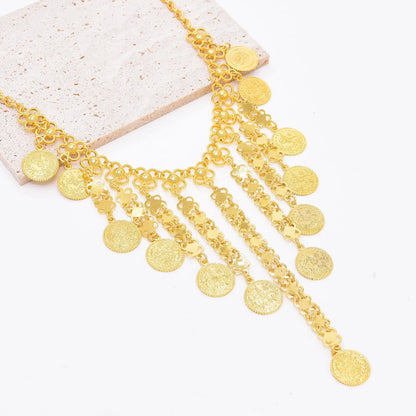 Gold Color Coins Long Chains Tassel Statement Necklace for Women Ethnic Choker Collares Jewelry