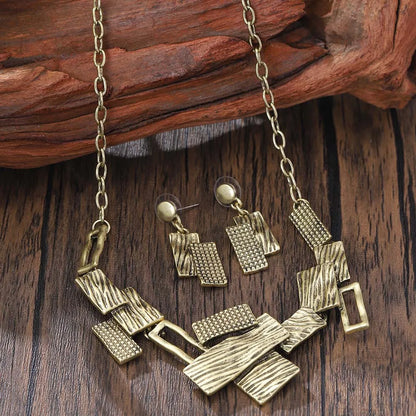 Jewelry Set Zinc Alloy Geometric Rectangular Cutout Patchwork Elegant Temperament Necklace Earrings Set For Women
