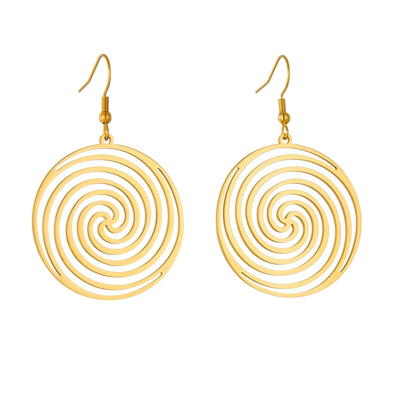 DIEYURO 316L Stainless Steel Snake Flower Round Drop Earrings For Women Fashion 2-Color Ear Jewelry Holiday