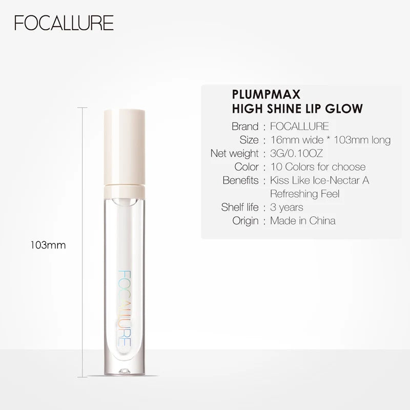 FOCALLURE Makeup Lip Gloss Moisturizing Long Lasting Juicy Jelly Lip Tint Shiny Transparent Lip gloss Women's Cosmetics