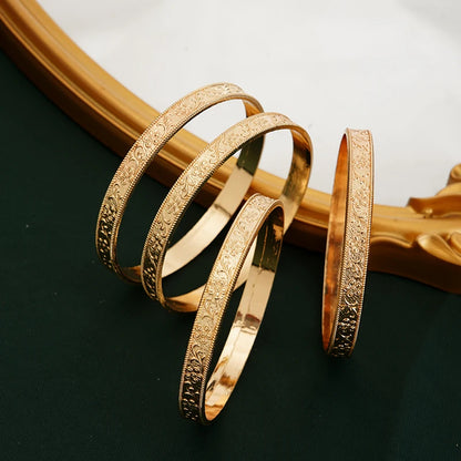 Herseygold Middle East Flower Carved Hand Bangles Gold Color Arabic Dubai Bridal Charm Bracelet Bangle Metal Jewelry Accessories for Women
