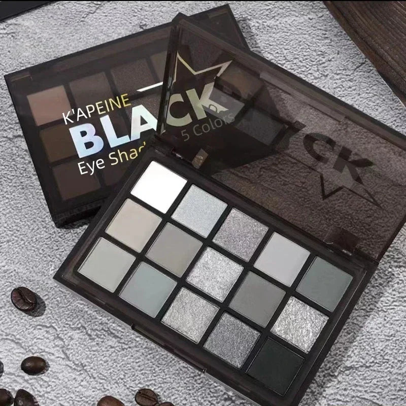 K'apeine 15 Colors Eye shadow Palette Black Smokey Cool Toned Eye Shadow Metal Matte Silver Gray Lasting Eye Shadow Party Makeup