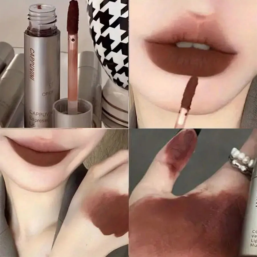 Matte lipstick lip gloss nude brown waterproof lip gloss long lasting Light Coffee Brown Lip Lacquer Matte Cinnamon Milk Tea Nud