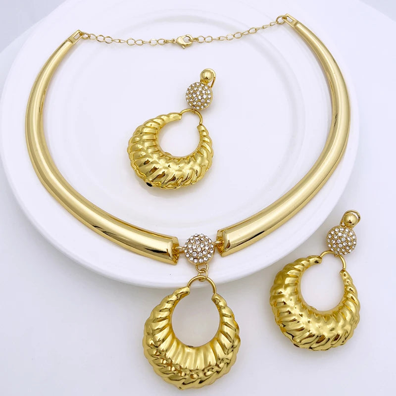 Gold Color Fashion Jewelry Necklace Earring sets For Women Jewelry ensemble de bijoux de mode