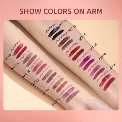 New 3pcs/set Liquid Lipstick Lip Liner Long Lasting Cosmetic Black Brown Purple Red Matte Lip Gloss Nude Lip Tint Stain Makeup