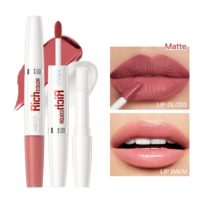 QIBEST Matte Lipstick Double Head Lip Balm 2 In 1 Stick Glitter Lipgloss Shine Liquid Lipstick Moisturizing Long Lasting Makeup