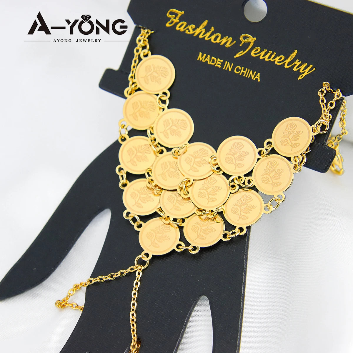 Turkish Coins Bracelet Finger Ring 18k Gold Plated Chic Elegant Bangles Women Wedding Party Jewelry
