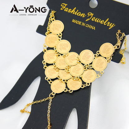 Turkish Coins Bracelet Finger Ring 18k Gold Plated Chic Elegant Bangles Women Wedding Party Jewelry