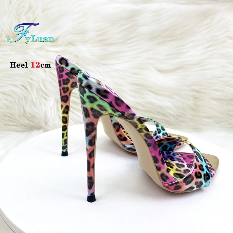 New Women High Heels Shoes for Woman's Peep Toe Pointed Toe Leopard Print Pumps Sexy Ladies Summer Party Sandals Stripper Heels