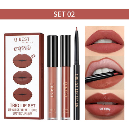 New 3pcs/set Liquid Lipstick Lip Liner Long Lasting Cosmetic Black Brown Purple Red Matte Lip Gloss Nude Lip Tint Stain Makeup