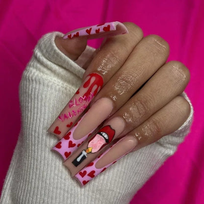 Press on Nails Long Ballet Nails Fashion Valentine's Day Rhinestone Wearable Fake Nails Manicure Tool Full Cover False Nail