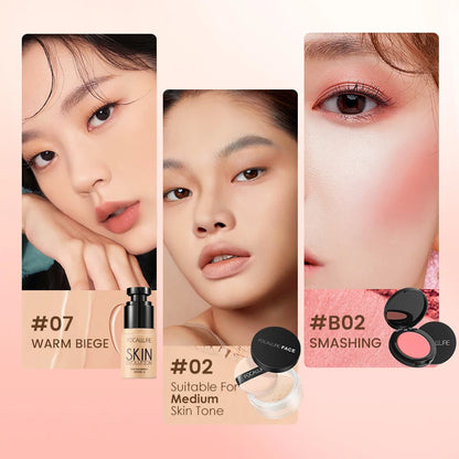 FOCALLURE Face Makeup Set Liquid Foundation Loose Powder Blusher Waterproof Long-lasting Full Coverage Concealer Women Cosmetics