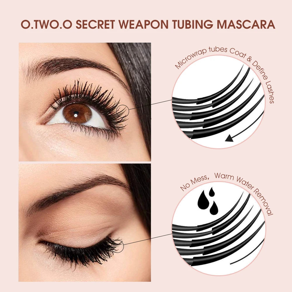 O.TWO.O Black Mascara Lengthens Eyelashes Waterproof Long-lasting 4D Silk Fiber Mascara Lashes Makeup