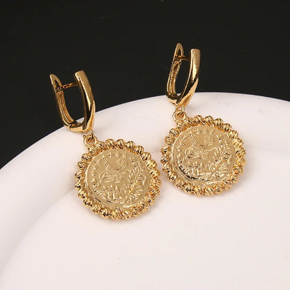 Dicai Coin Earrings Totem Pendant Arabian Coin Pendant Luxury Women Wedding Jewelry Party Favor Copper Gold Plated Hoop Fashion
