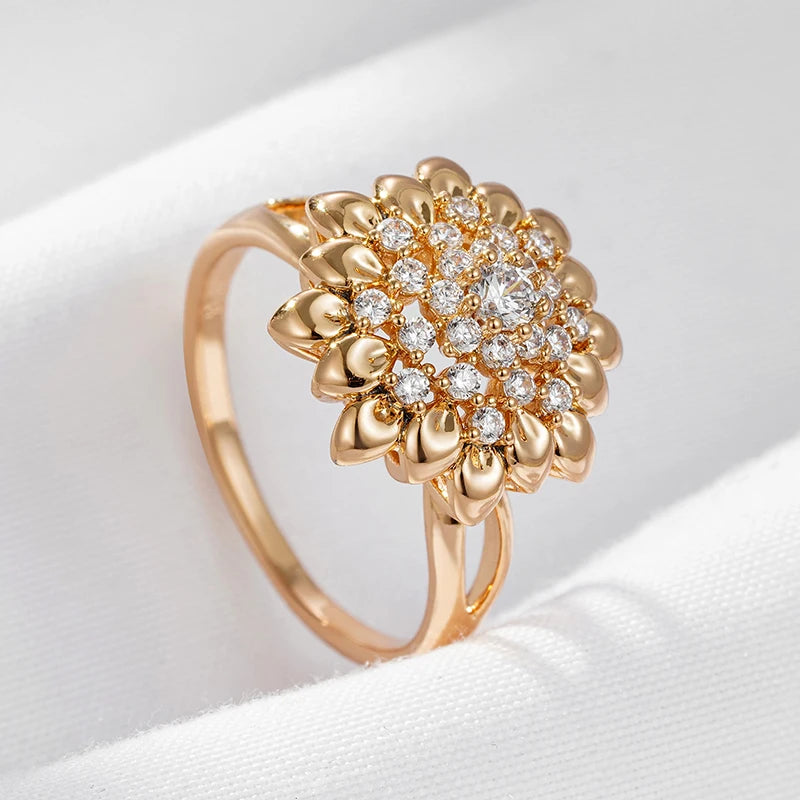 Kinel New 585 Rose Gold Flower Big Ring Fashion Creative Wedding Jewelry Natural Zircon Women Ring Unusual Vintage Jewelry