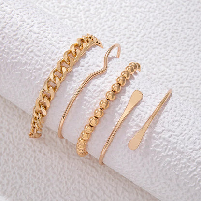 Punk Curb Cuban Chain Bracelets Set for Women Simple Thick Gold Color Charm Bracelets Fashion Jewelry Accessories New 4pcs