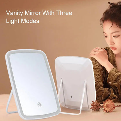 USB Rechargeable Portable Compact LED Vanity Mirror with Touch Screen Dimming Makeup Mirror