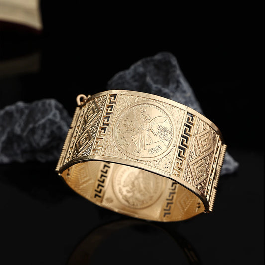 Gold Plated  Gold Bangles Side Open Women's Cuff Bracelet Coin Angel Slim Bracelets Luxury Arab Wedding Jewelry