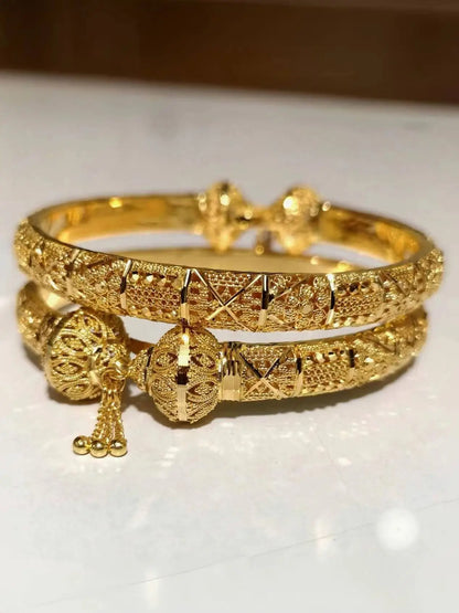 Dubai Real Gold 24k Plated Bracelet For Women Luxury Designer Copper Bangles Indian New Hand Jewelry Accessories