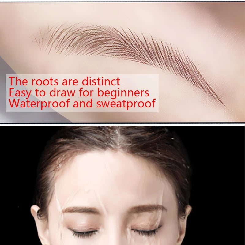 Eyebrow Tattoo Pen 4 Points Fork Tip Liquid Brow Pencil Long Lasting Waterproof Stencil Eyebrow Stamp Shaping Kit