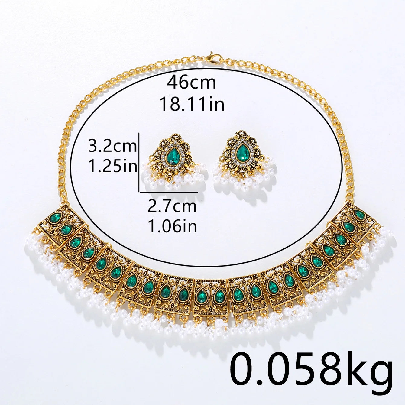 Luxury Vintage Indian Jewelry Set Antique Gold Plated Crystal Zircon Necklace Earrings Sets Ethnic Bridal Wedding Jewelry