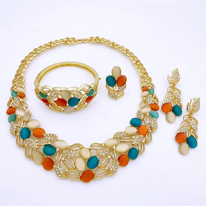 Vintage Opal Jewelry Set Luxury Italy 18K Gold Plated Women Necklaces ethiopian Jewelry Sets Wedding Party Accessories Gift