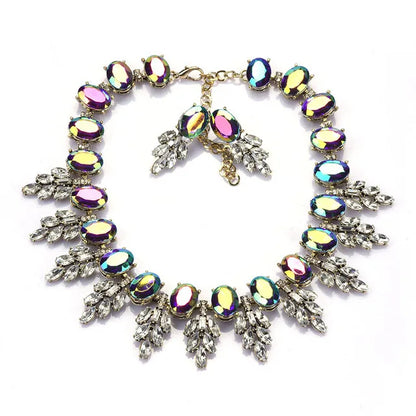 Luxury Jewelry Set Elegant Wedding Prom Crystal Earring and Chunky Bib Choker Royal Blue Rhinestone Statement Necklace for Women