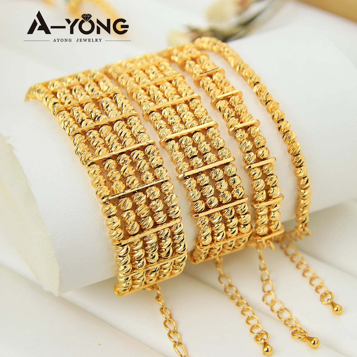 AYONG Multi Layer Copper Beads Bracelets 21k Gold Plated  Middle East  Women Wedding Jewelry