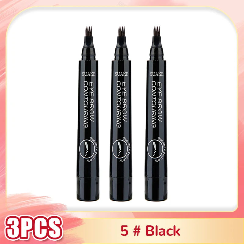 Eyebrow Tattoo Pen 4 Points Fork Tip Liquid Brow Pencil Long Lasting Waterproof Stencil Eyebrow Stamp Shaping Kit