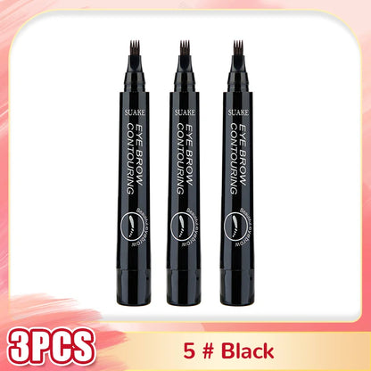 Eyebrow Tattoo Pen 4 Points Fork Tip Liquid Brow Pencil Long Lasting Waterproof Stencil Eyebrow Stamp Shaping Kit