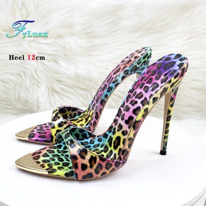 New Women High Heels Shoes for Woman's Peep Toe Pointed Toe Leopard Print Pumps Sexy Ladies Summer Party Sandals Stripper Heels