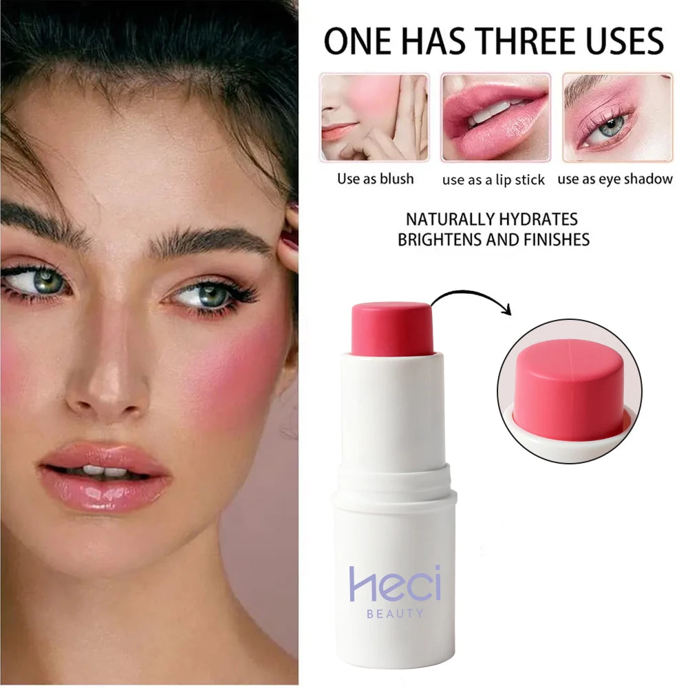 Multi-Tone Creamy Blush Stick Makeup Long-Lasting Waterproof Simple High-End Lip Cheek Tint High Pigment Hydrating Pink Blusher