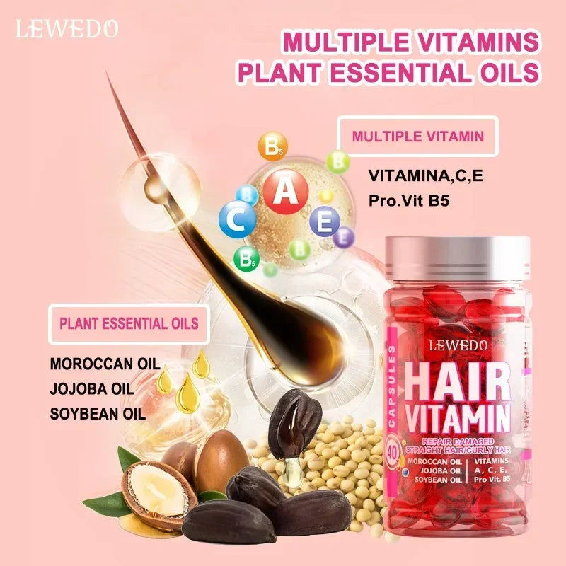 Vitamins Hair Oil Moroccan Capsules Essential Oil Repair Damage Hair Natural Extract Nourishing Anti-frizz Hair Cosmetic 40 PCS