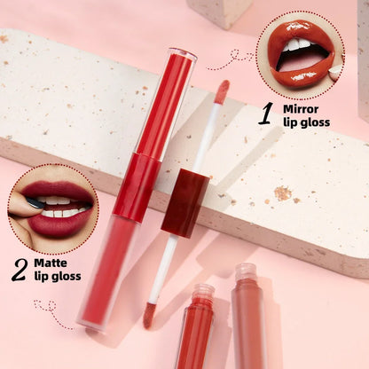 Matte Lipstick Double Head Lip Coat 24H Non-stick Cup Lip Gloss Tint Plumper Long Lasting Waterproof Lipstick Makeup