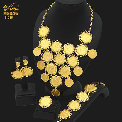 ANIID Dubai Gold Color Coin Necklace Bracelet Jewelry Sets For Women African Ethiopian Bridal Wedding Luxury Jewellery Gifts