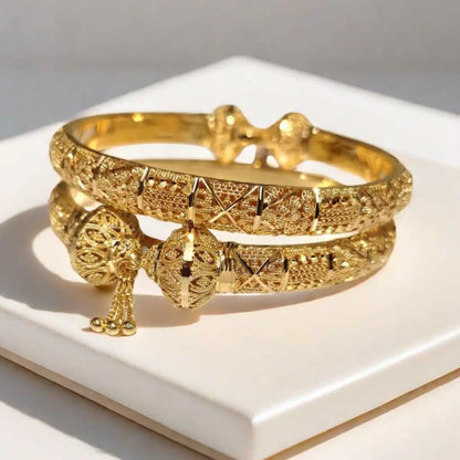 Dubai Real Gold 24k Plated Bracelet For Women Luxury Designer Copper Bangles Indian New Hand Jewelry Accessories