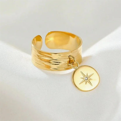 Fashion Sun Pattern Open Ring Gold SIlver Color Charm Ring Shiny Crystal Stone Wide Finger Ring Couple Jewelry Girl Gift