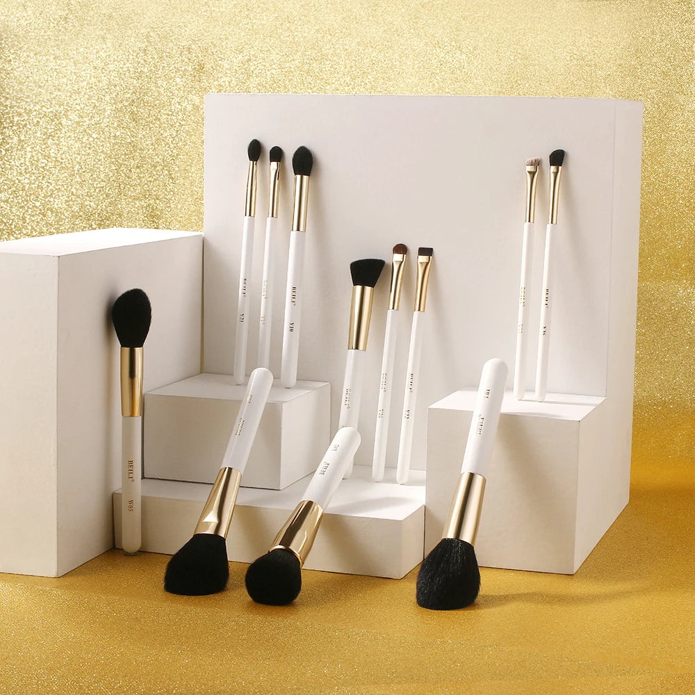 BEILI Luxury White Gold Goat Hair Makeup Brushes  Professional Foundation Make up Brush Blush Eyebrow Powder brochas maquillaje