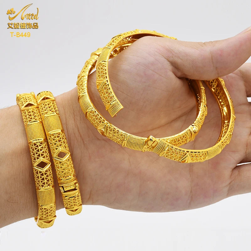 ANIID Luxury Dubai Gold Color Bangles For Women 24K Gold Plated Indian African Bracelets Charm Wedding Ethiopian Arabic Jewelry