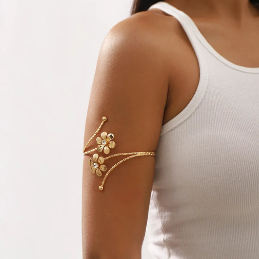 Boho Vintage Gold Silver Color Flower Arm Bracelet Open Armband Cuff Bangle Butterfly India Women Jewelry Costume Accessories