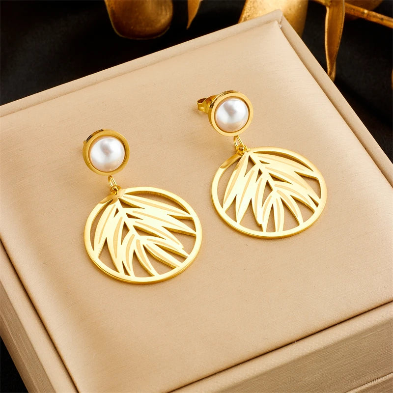 DIEYURO 316L Stainless Steel Heart Butterfly Leaf Drop Earrings For Women Girl Fashion Anti-rust Ear Jewelry