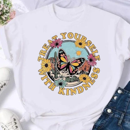 Women's European and American Clothing Butterfly Letter Printed Short-sleeved T-shirt Tops  Graphic T Shirts  Harajuku