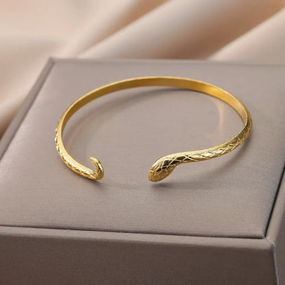 Punk Snake Bangles For Women Open Gold Color Stainless Steel Animal Snake Cuff Bracelets Gothic Party Jewelry Accessories