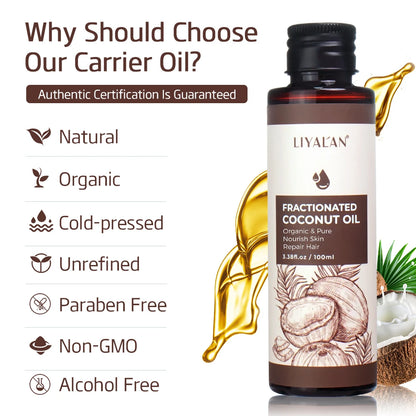 LIYALAN 100ml Fractionated Coconut Oil Nourish Skin Repair Hair Organic Pure Carrier Oil Hair Care