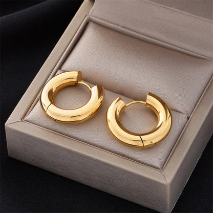 MEYRROYU Round Chunky Hoop Earrings Gold Color Stainless Steel Bijoux Jewelry New Metal 18 K Earrings Accessories