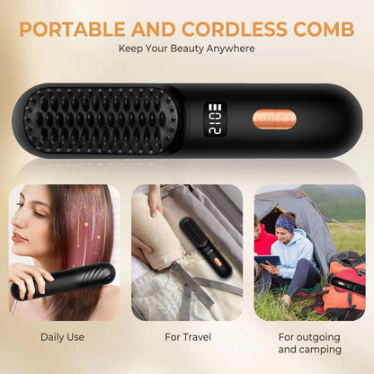 Hair Straightener Comb Wireless Hot Combs Professional Straightening Brush 5 Temperatures Hair Straightening with LCD Display