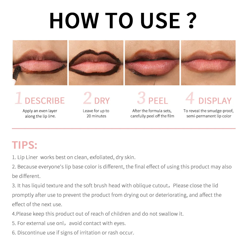 4 Colors Peel Off Lip Liner Waterproof Long Lasting Lipliner Pencil Moisturising Lips Gloss Tattoo Lipgloss Lipsticks Cosmetics